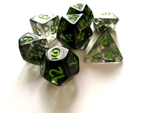 Smoke with Green Ink Translucent Dice Set