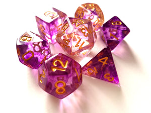 Purple Mist with Gold Ink Translucent Swirl Dice Set