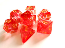 Red Mist with Gold Ink Translucent Swirl Dice Set