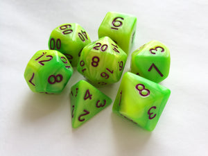 Green/Yellow Dual Colour Dice Set with Purple Ink