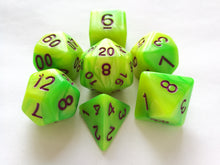 Green/Yellow Dual Colour Dice Set with Purple Ink