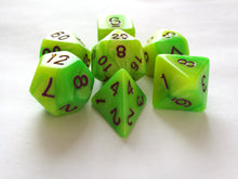 Green/Yellow Dual Colour Dice Set with Purple Ink