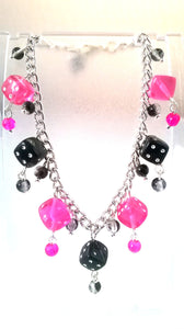 Hot Pink & Black Dice Charm Bracelet