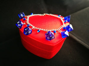 Blue Gem Mini Polyhedral Dice Charm Bracelet