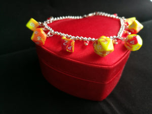 Ooze Red/Yellow Mini Polyhedral Dice Charm Bracelet