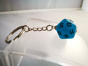 Glow in the Dark Frost Blue D20 Keyring