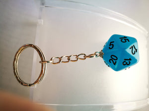 Glow in the Dark Frost Blue D20 Keyring