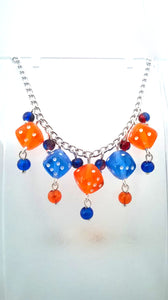 Blue and Orange Dice Necklace