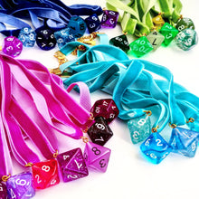 Polyhedral Dice on Sapphire Blue Choker