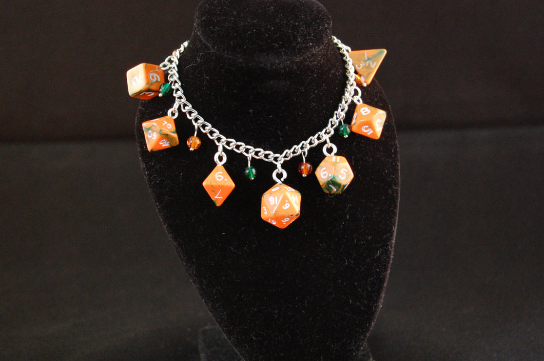 Chemical Orange/Green Mini Polyhedral Dice Charm Bracelet
