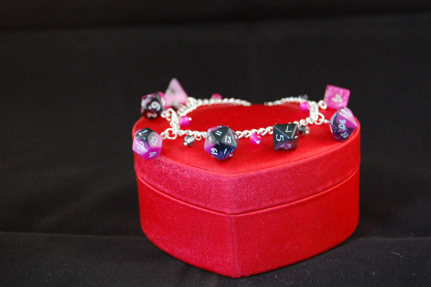 Fallout Pink/Black Mini Polyhedral Dice Charm Bracelet – Miss Moonshines  Makes