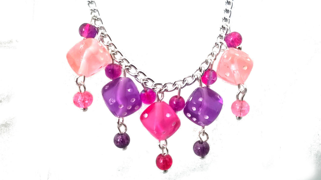Pink & Purple Dice Necklace