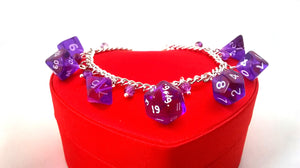Purple Gem Mini Polyhedral Dice Charm Bracelet