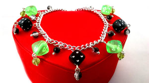 Green & Black Dice Charm Bracelet